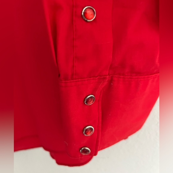 Vintage 70s Vibrant Red Western Pearl Snap Shirt Cowboy Work Shirt Rockabilly - Picture 4 of 8